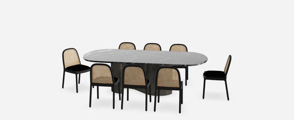 Aster Black Marble And Aluminum Dining Table