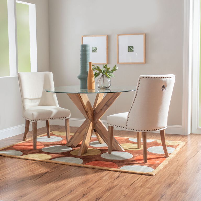 Kent Round Acacia Wood And Glass Top Dining Table