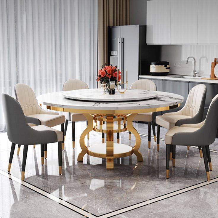 Modern Round Marble Dining Table With Lazy Susan