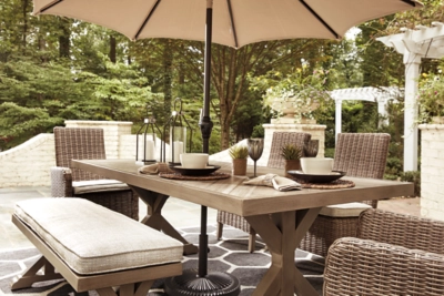 Shaded Dining Delight: Beachcroft Outdoor Dining Table With Umbrella Option