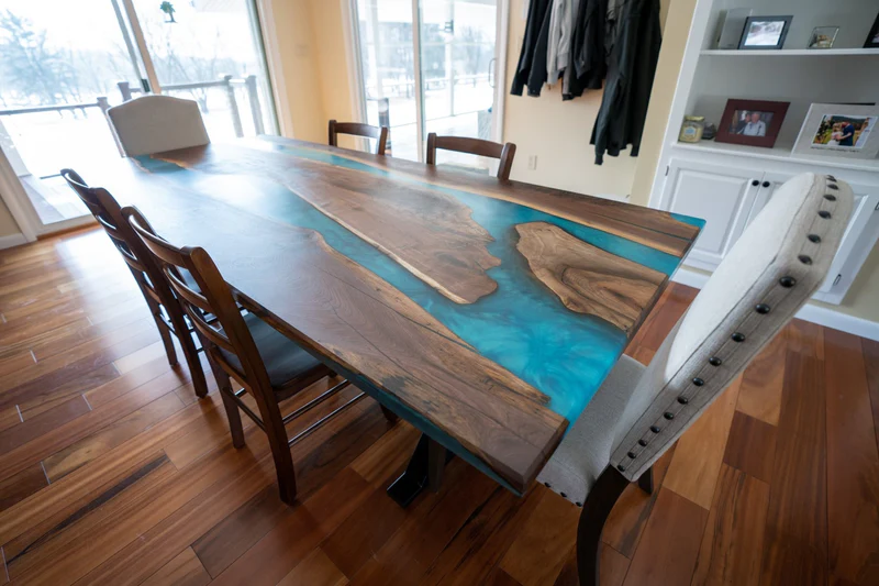 Enhance Your Dining Experience with a Live Edge Wood and Resin Dining Table
