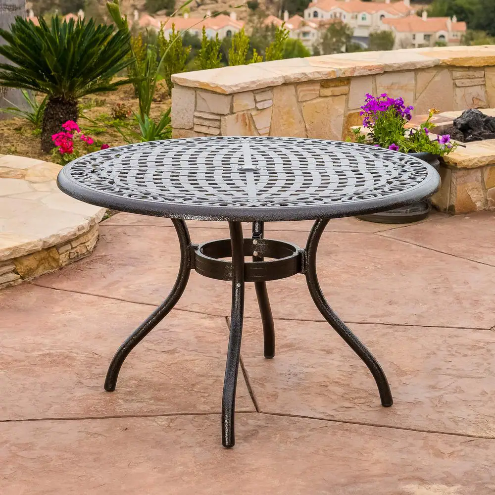 Phoenix Hammered Bronze Round Aluminum Outdoor Dining Table – Unveiling Elegance in Your Outdoor Space