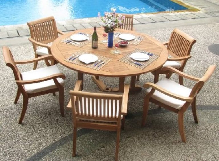 Round Teak Outdoor Dining Table With Umbrella Hole